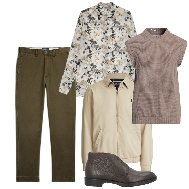 Outfit uomo - I fiori. Stile Trendy per Tutti i giorni. Abbinamento con stivali e stivaletti, pullovers, pantaloni, giacche, camicie.