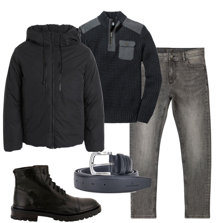 Outfit uomo - Total look #1816299. Stile Urban per Tutti i giorni. Abbinamento con maglieria, cappotti, jeans skinny, scarpe stringate, cinture.