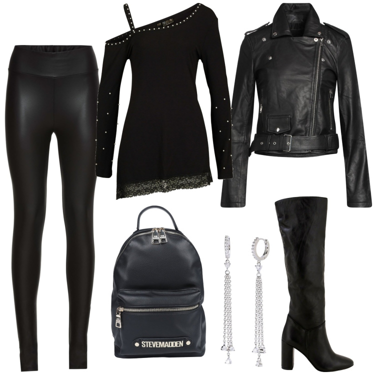 Outfit donna - Total look #1816348. Abbinamento con treggings, maglieria, blazer, zaini, orecchini, stivali.