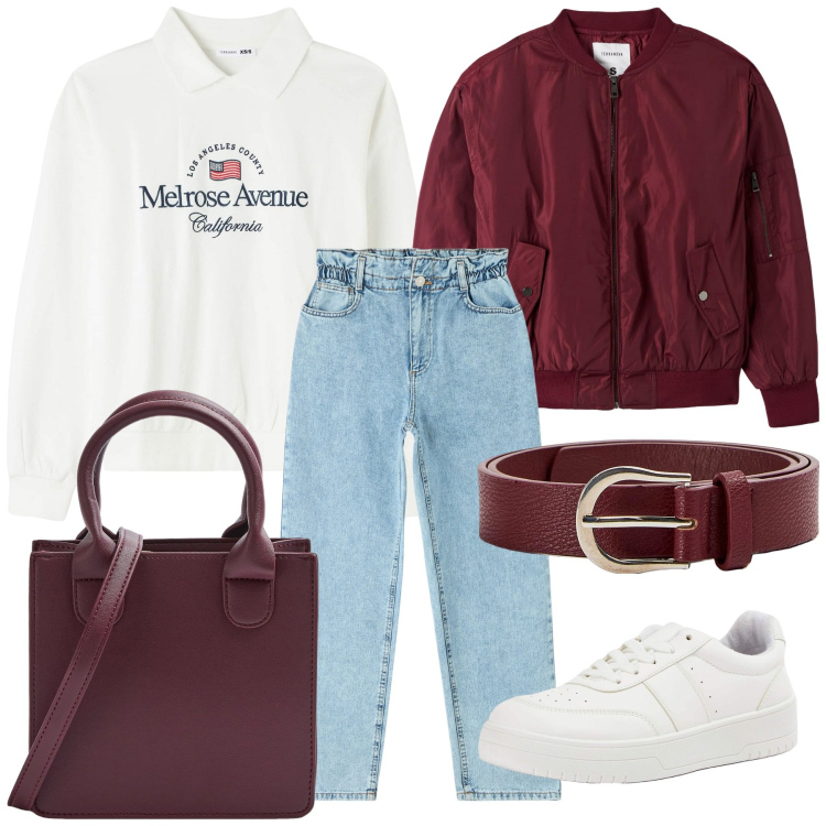 Outfit donna - Total look #1816376. Stile Urban per Scuola/Università. Abbinamento con shopping bag, sneakers, bomber, jeans, felpe, cinture.