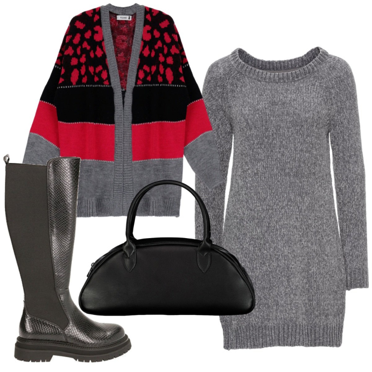 Outfit donna - Total look #1816612. Stile Basic per Tutti i giorni. Abbinamento con vestiti, cardigans, stivali, borse a spalla.