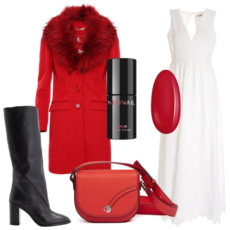 Outfit donna - Total look #1816656. Stile Trendy per Serata fuori. Abbinamento con stivali, smalti, vestiti lunghi, cappotti, borse a tracolla.