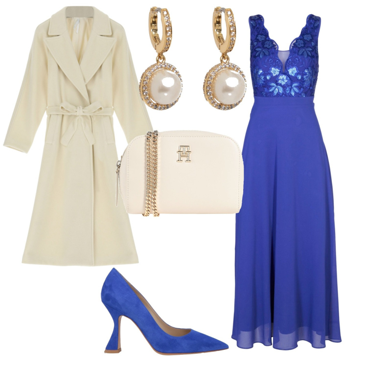 Outfit donna - Oceano collection 2. Stile Bon Ton per Cerimonia. Abbinamento con vestiti, décolleté, borse a tracolla, orecchini, cappotti.