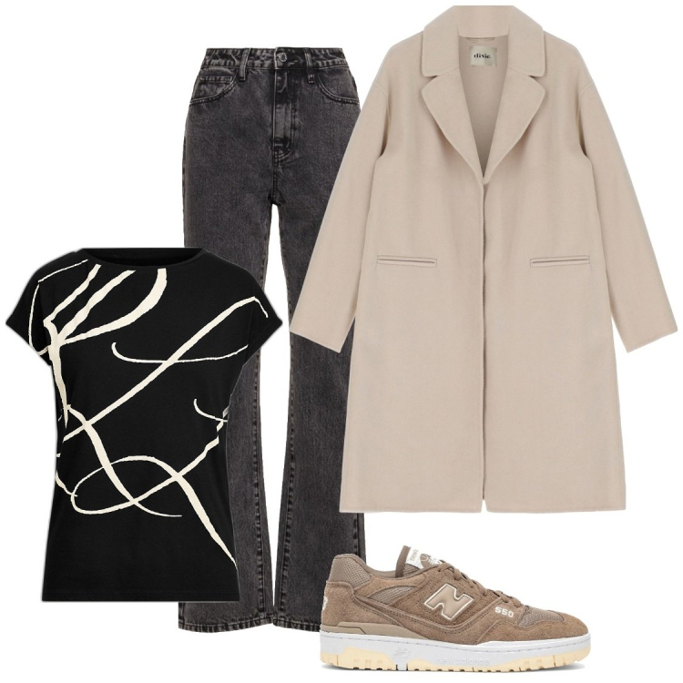 Outfit donna - Total look #1816778. Abbinamento con cappotti, maglieria, sneakers, jeans dritti.