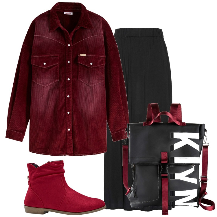 Outfit donna - Fit mamma bis. Stile Casual per Scuola/Università. Abbinamento con stivaletti, zaini, gonne lunghe, camicie.