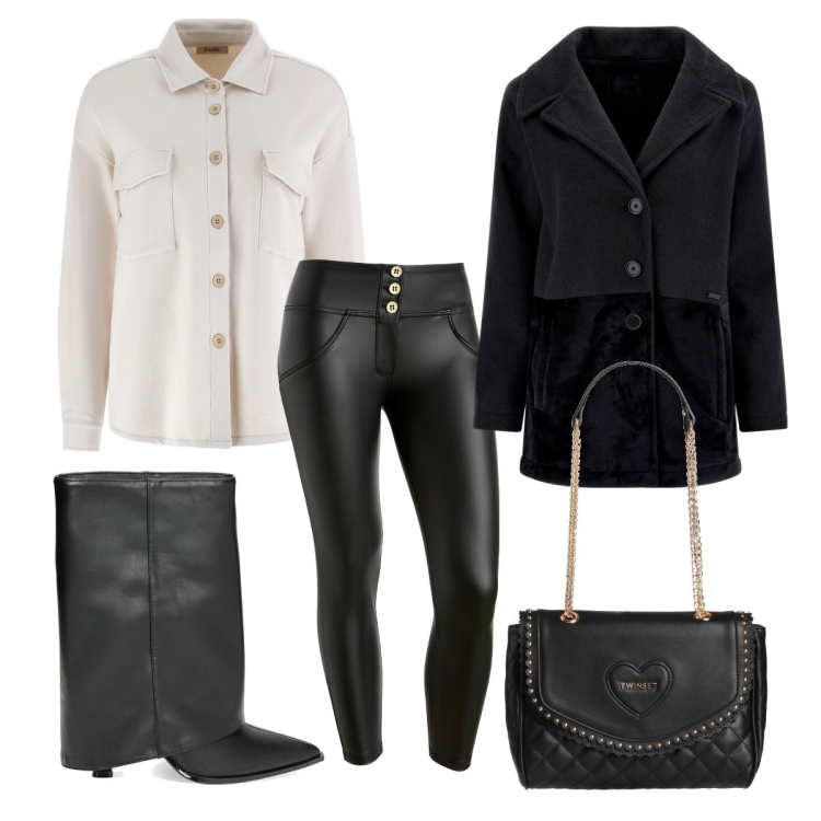 Outfit donna - Freddy in love. Stile Sporty chic per Serata fuori. Abbinamento con borse a mano, pantaloni skinny, cappotti, camicie, stivaletti.