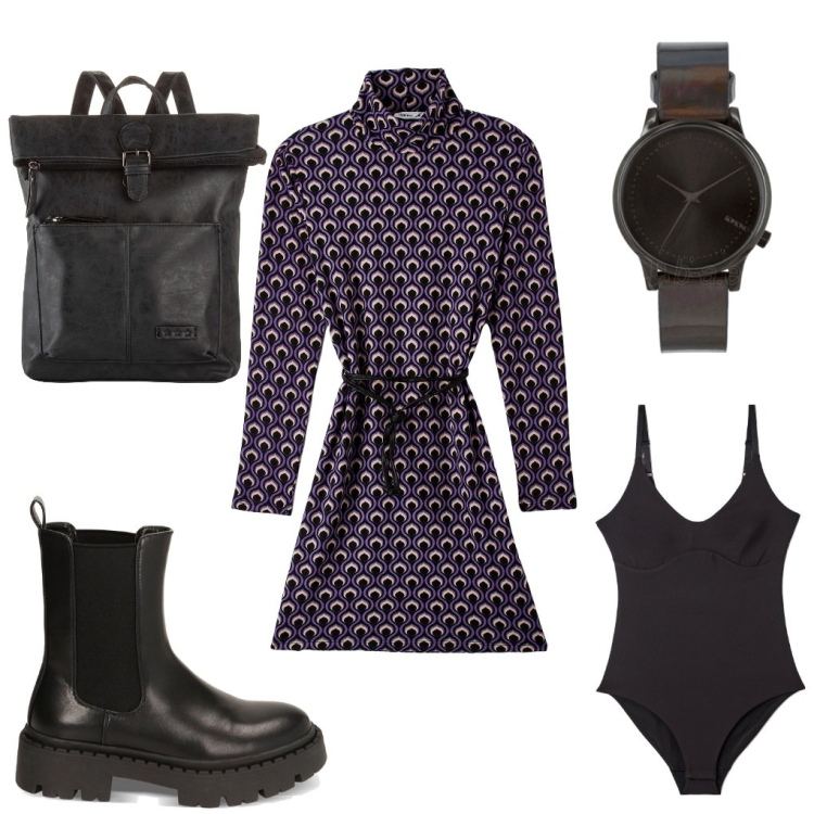 Outfit donna - Fabiana: università a febbraio. Stile Trendy per Scuola/Università. Abbinamento con zaini, orologi, vestiti corti, canottiere, stivaletti chelsea.