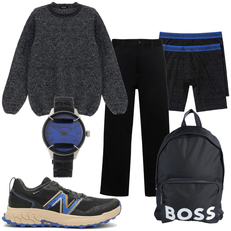 Outfit uomo - Total look #1817039. Stile Urban per Tutti i giorni. Abbinamento con boxer, borse sportive, orologi, pullovers, sneakers, jeans.