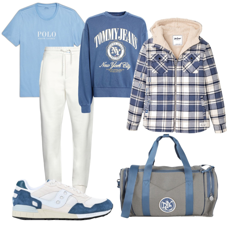 Outfit uomo - Vado in palestra. Stile Casual per Tutti i giorni. Abbinamento con sneakers, pantaloni, felpe, borse sportive, cappotti, t-shirt.