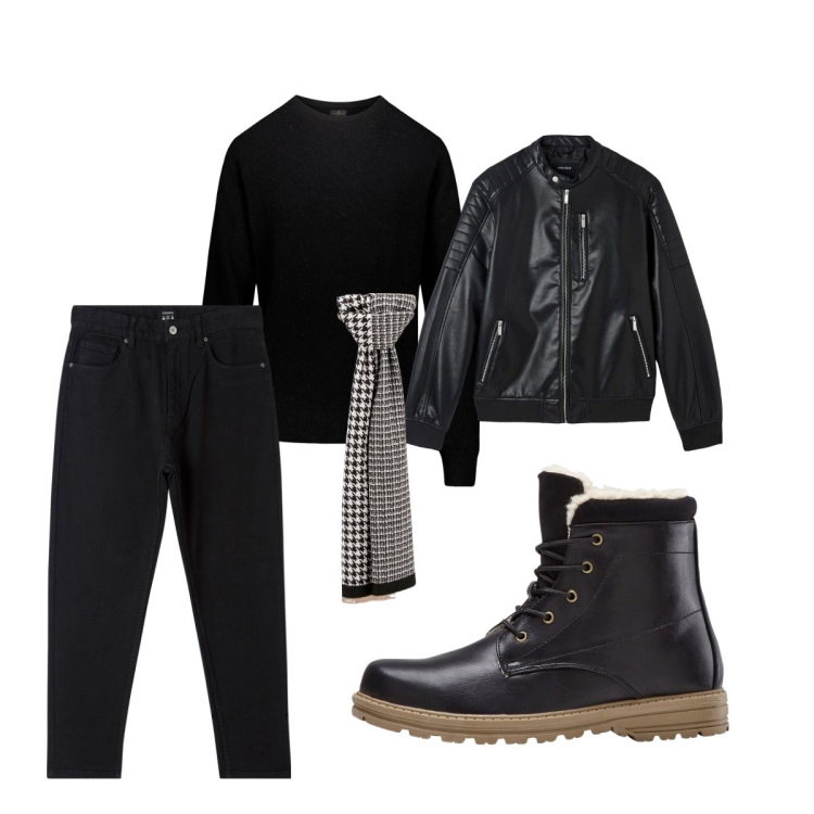 Outfit uomo - Total look #1817113. Stile Casual per Tutti i giorni. Abbinamento con stivali e stivaletti, pantaloni, giacche, sciarpe e foulard, maglieria.