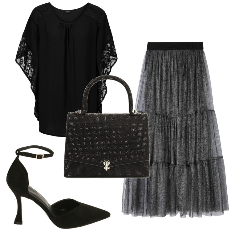 Outfit donna - Total look #1817156. Stile Trendy per Serata fuori. Abbinamento con bluse, gonne, borse a mano, décolleté.