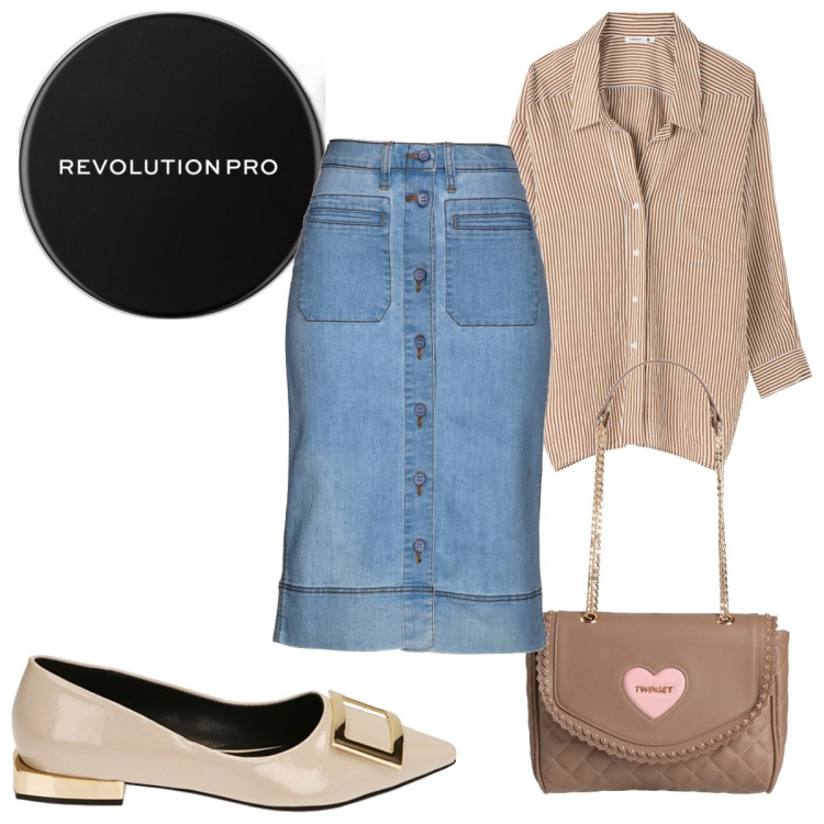 Outfit donna - Total look #1817173. Stile Trendy per Tutti i giorni. Abbinamento con gonne, borse a spalla, mascara, camicie, ballerine.