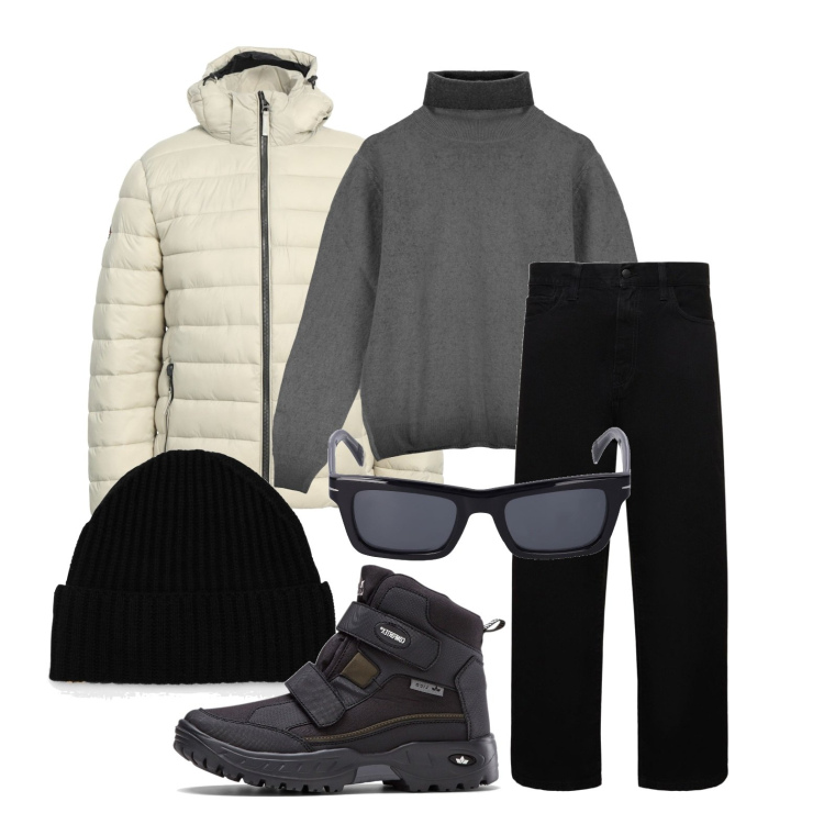 Outfit uomo - Ghost outfitter - febbraio. Stile Trendy per Tutti i giorni. Abbinamento con stivali e stivaletti, piumini, maglieria, occhiali da sole, berretti, jeans.