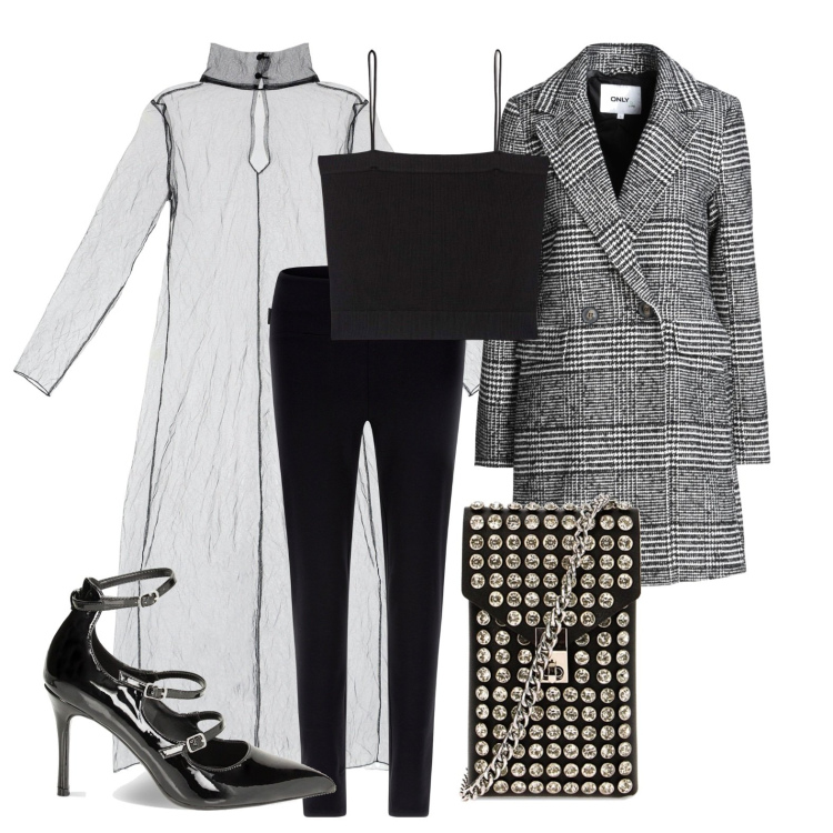 Outfit donna - Ghost outfitter - febbraio. Stile Trendy per Serata fuori. Abbinamento con cappotti, vestiti midi/longuette, canottiere, leggings, borse a spalla, décolleté.
