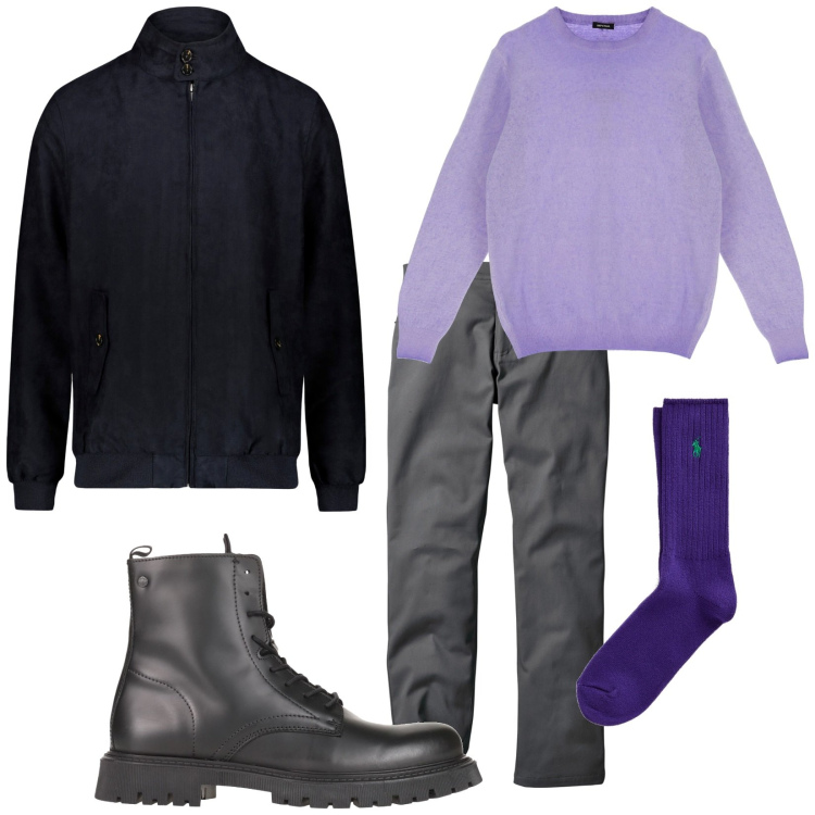 Outfit uomo - Total look #1817185. Stile Casual per Tutti i giorni. Abbinamento con pantaloni, anfibi, pullovers, calzini, giacche.