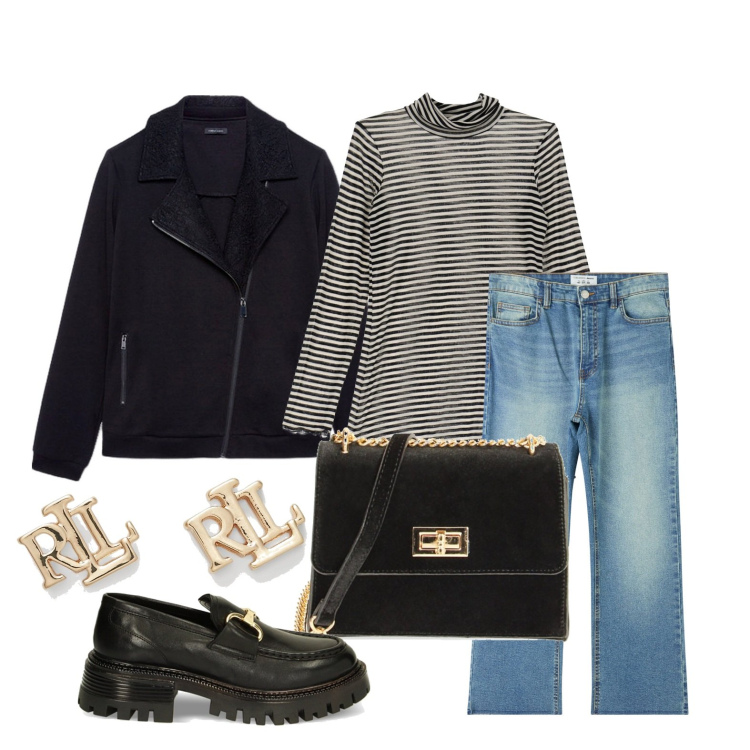Outfit donna - Ghost outfitter - febbraio. Stile Casual per Tutti i giorni. Abbinamento con jeans, maglieria, mocassini, borse a tracolla, orecchini, blazer.