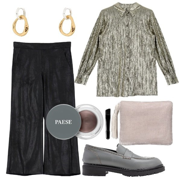 Outfit donna - Total look #1817191. Stile Chic per Serata fuori. Abbinamento con mocassini, orecchini, mascara, camicie, pantaloni capri, pochette.