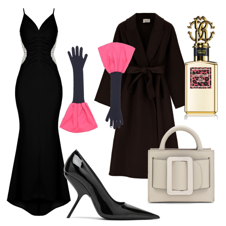 Outfit donna - Total look #1817216. Stile Sexy per Serata fuori. Abbinamento con profumi, cappotti, vestiti lunghi, guanti, décolleté, borse a mano.