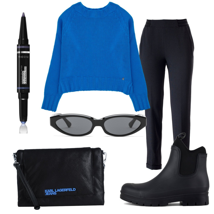 Outfit donna - Total look #1817243. Stile Casual chic per Tutti i giorni. Abbinamento con borse a tracolla, ombretti, pantaloni chino, pullovers, stivali, occhiali da sole.