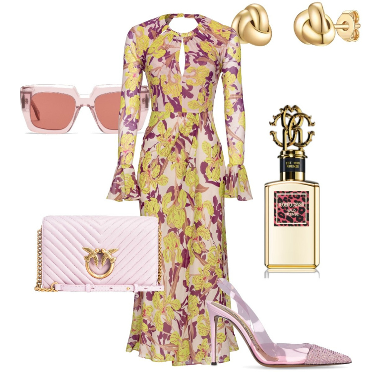 Outfit donna - Orecchini piccoli e preziosi. Stile Chic per Cerimonia. Abbinamento con orecchini, profumi, vestiti lunghi, borse a tracolla, occhiali da sole, décolleté.