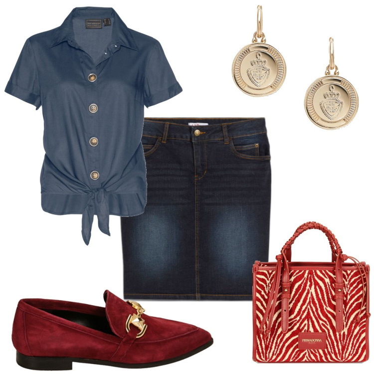 Outfit donna - Total look #1817351. Stile Trendy per Tutti i giorni. Abbinamento con gonne, camicie, borse a mano, mocassini, orecchini.
