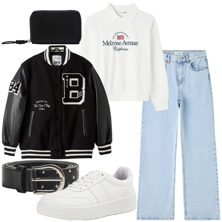 Outfit donna - Streetwear. Stile Urban per Tutti i giorni. Abbinamento con jeans, bomber, felpe, portafogli, sneakers, cinture.
