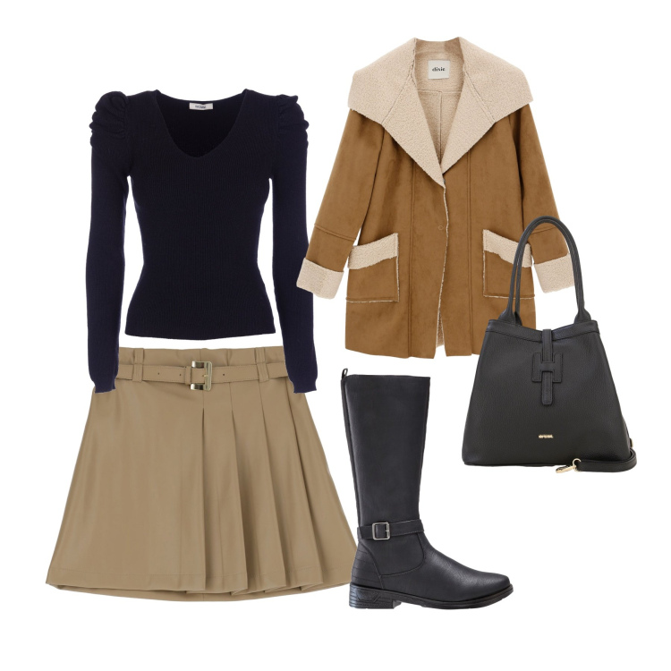 Outfit donna - Femmineli anche se fa freddo!. Stile Casual chic per Serata fuori. Abbinamento con stivali, maglieria, minigonne, borse a secchiello, cappotti.