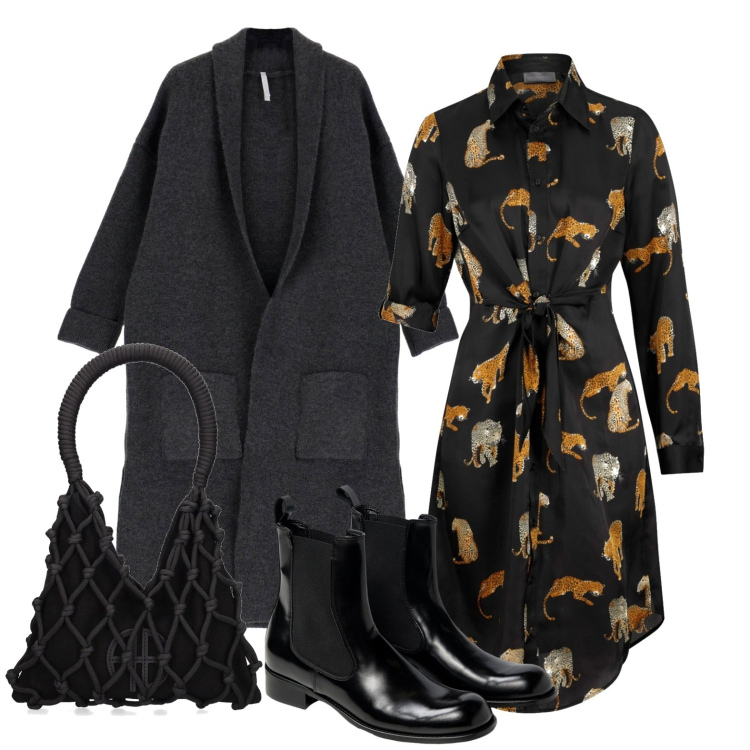 Outfit donna - Ghost outfitter - febbraio. Stile Casual per Tutti i giorni. Abbinamento con vestiti chemisier, cardigans, borse a spalla, stivaletti chelsea.