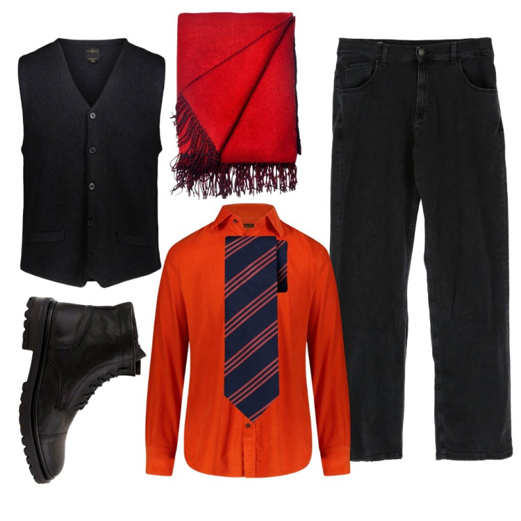 Outfit uomo - Santiago: il torero. Stile Business/Elegante per Ufficio. Abbinamento con jeans dritti, scarpe stringate, sciarpe, camicie, cravatte, maglieria.