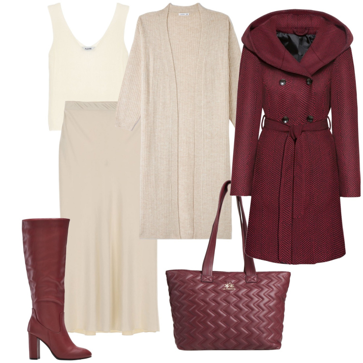 Outfit donna - Pranzo domenicale. Stile Trendy per Tutti i giorni. Abbinamento con cappotti, stivali sopra il ginocchio, borse a spalla, cardigans, top, gonne longuette.