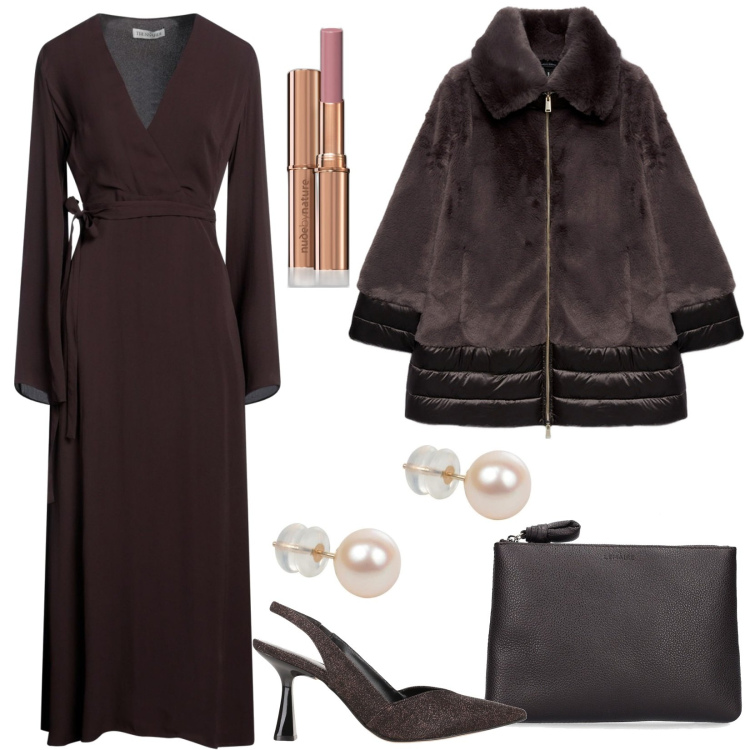 Outfit donna - Piccole perle ai lobi. Stile Chic per Cerimonia. Abbinamento con décolleté, vestiti lunghi, orecchini, rossetti, cappotti, pochette.