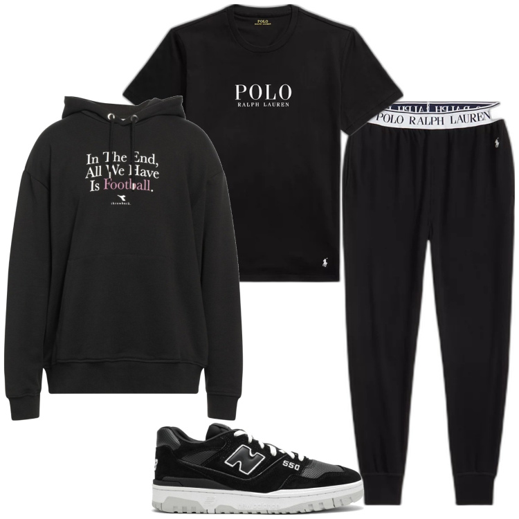 Outfit uomo - Total look #1817600. Stile Casual per Sport. Abbinamento con felpe con cappuccio, t-shirt, pantaloni, sneakers.