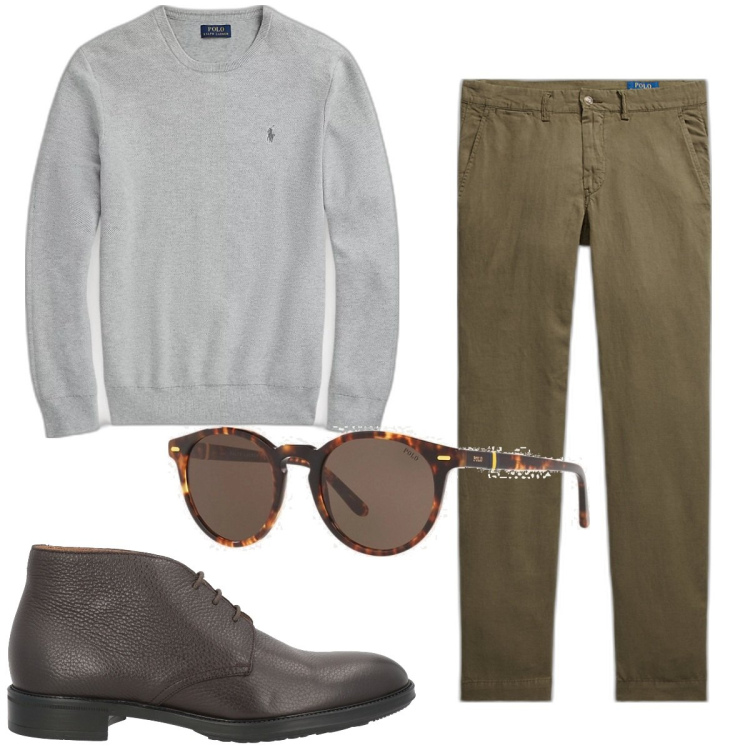 Outfit uomo - Total look #1817715. Stile Casual per Tutti i giorni. Abbinamento con stivali e stivaletti, maglieria, occhiali da sole, pantaloni.