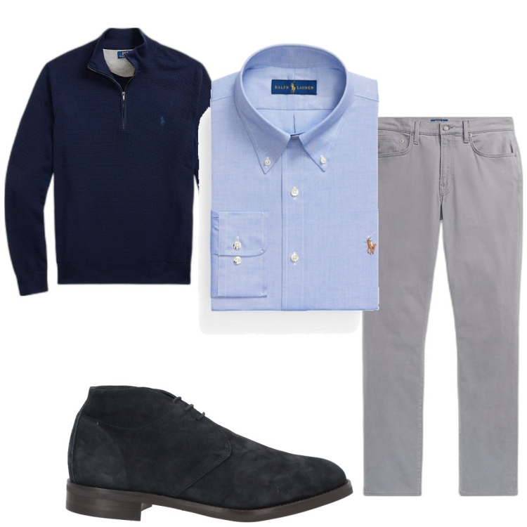 Outfit uomo - Total look #1817717. Stile Casual per Ufficio. Abbinamento con stivali e stivaletti, camicie, pantaloni, maglieria.