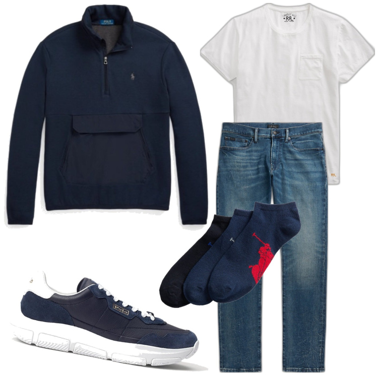 Outfit uomo - Total look #1817763. Stile Casual per Tutti i giorni. Abbinamento con calzini, t-shirt, jeans, giacche sportive, sneakers.