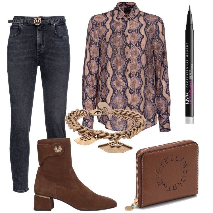 Outfit donna - Total look #1817770. Stile Casual chic per Tutti i giorni. Abbinamento con braccialetti, stivaletti, eyeliner, camicie, jeans, portafogli.