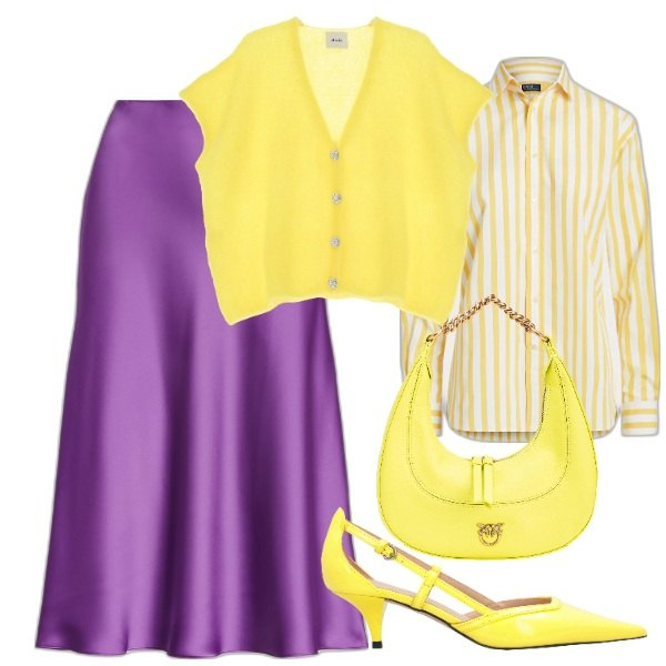 Outfit donna - Total look #1817773. Stile Bon Ton per Ufficio. Abbinamento con décolleté, borse a spalla, cardigans, camicie, gonne.