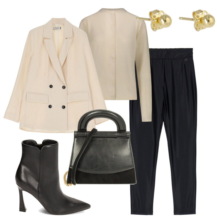 Outfit donna - City. Stile Casual chic per Tutti i giorni. Abbinamento con pantaloni skinny, giacche, stivaletti, borse a mano, cardigans, orecchini.