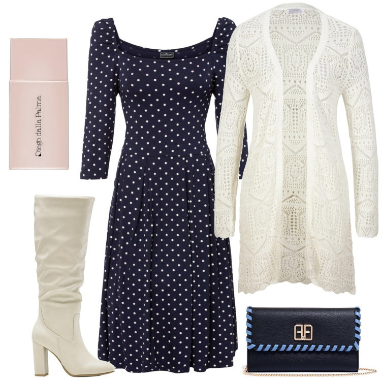 Outfit donna - Stivali che valorizzano qualsiasi look. Stile Casual per Ufficio. Abbinamento con cardigans, vestiti, stivali sopra il ginocchio, fondotinta, pochette.