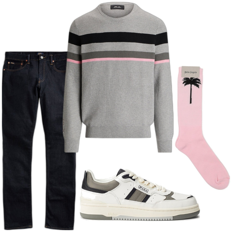 Outfit uomo - Total look #1817891. Stile Urban per Tutti i giorni. Abbinamento con jeans, maglieria, scarpe sportive, calzini.