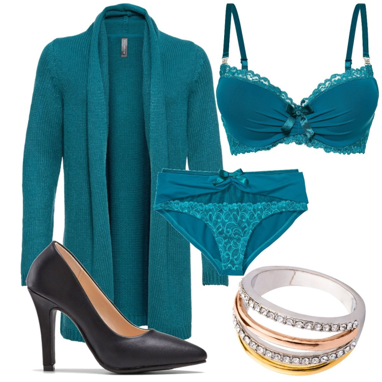Outfit donna - Total look #1817955. Stile Casual per Serata fuori. Abbinamento con cardigans, slip, reggiseni, décolleté, anelli.