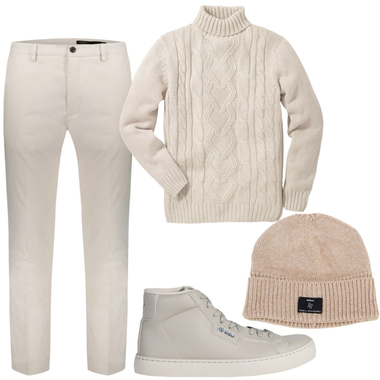 Outfit uomo - Total look #1817961. Stile Casual per Ufficio. Abbinamento con maglieria, sneakers alte, berretti, pantaloni chino.