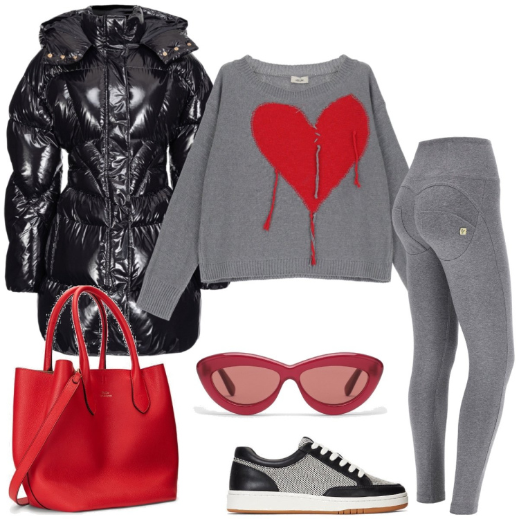 Outfit donna - Total look #1817973. Stile Sporty chic per Tutti i giorni. Abbinamento con piumini, pantaloni skinny, pullovers, borse tote, sneakers, occhiali da sole.