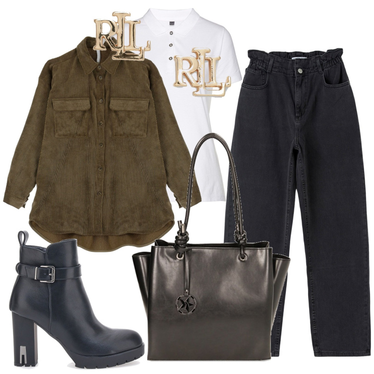 Outfit donna - New Knitwear casual chic. Stile Casual chic per Tutti i giorni. Abbinamento con polo, jeans, camicie, borse a spalla, orecchini, stivaletti.