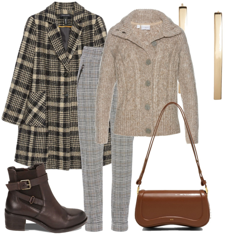 Outfit donna - Il pullover caldo. Stile Casual chic per Tutti i giorni. Abbinamento con pantaloni, cardigans, stivaletti chelsea, orecchini, cappotti, borse a spalla.