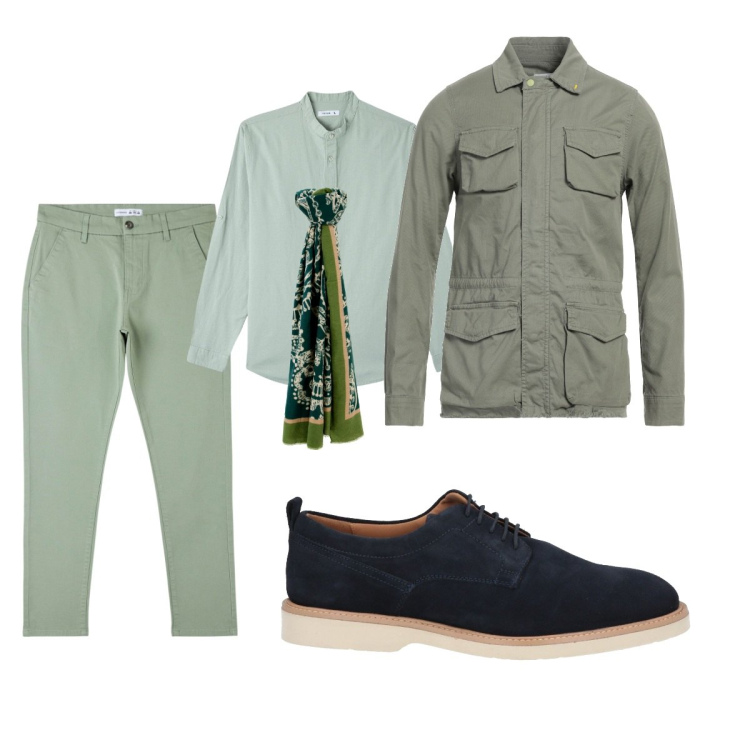 Outfit uomo - Total look #1818099. Stile Trendy per Tutti i giorni. Abbinamento con scarpe stringate, cappotti, camicie, pantaloni skinny, sciarpe.