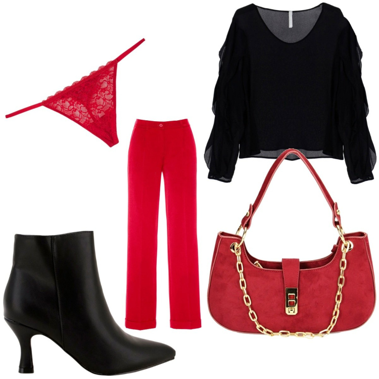 Outfit donna - Total look #1818130. Stile Sexy per Serata fuori. Abbinamento con pantaloni, perizomi, maglieria, stivaletti, borse a spalla.