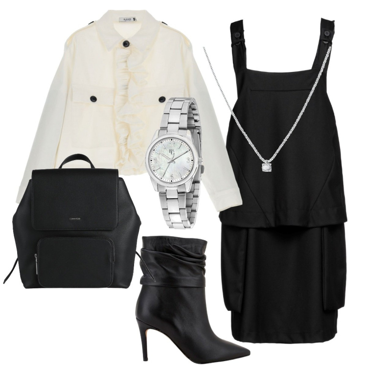 Outfit donna - Total look #1818153. Stile Casual chic per Serata fuori. Abbinamento con vestiti midi/longuette, zaini, collane, orologi, blazer, stivaletti.