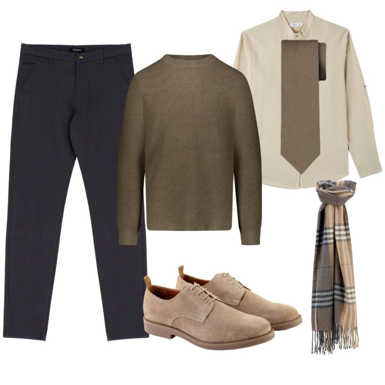 Outfit uomo - Enrico: tono su tono. Stile Business/Elegante per Ufficio. Abbinamento con camicie, sciarpe, pantaloni, maglieria, scarpe stringate, cravatte.