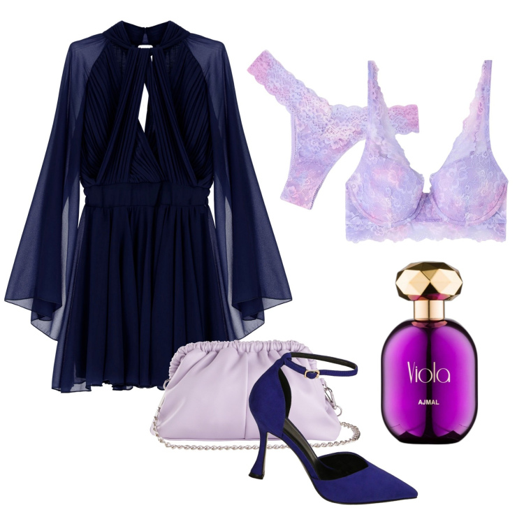 Outfit donna - Total look #1818204. Stile Chic per Serata fuori. Abbinamento con pochette, culotte, reggiseni, profumi, décolleté, vestiti corti.